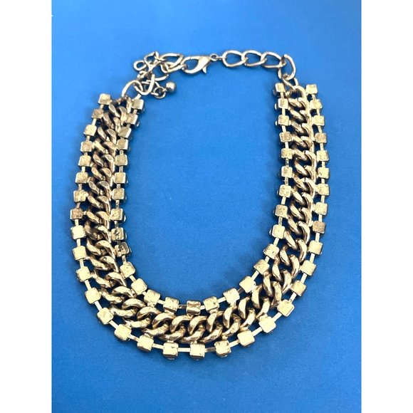 Vintage Double Row Rhinestone Necklace Gold Tone Link Lobster Claw Clasp - Picture 3 of 7